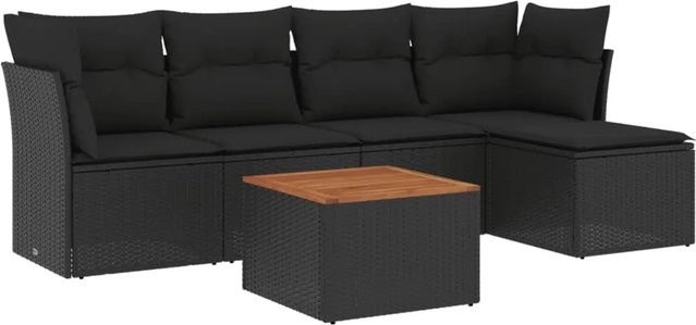 vidaXL 6-teilige Garten-Sofagarnitur aus Poly-Rattan mit Kissen in Schwarz - Bild 1