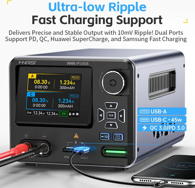 FNIRSI IPS3608 Einstellbares DC-Labor-Tischnetzteil 36V 8A 285W mit USB Typ-C Schnittstelle in Schwarz - Bild 1