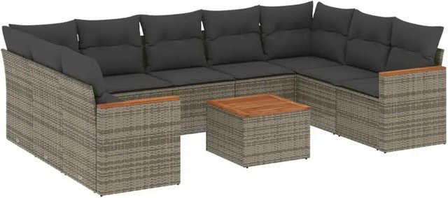 vidaXL 10-teilige Garten-Sofagarnitur aus Poly-Rattan mit Kissen in Grau - Bild 1