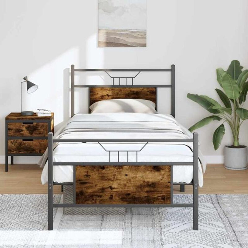 Bettgestell aus Holzwerkstoff und Metall im Industrial Design von Vidaxl, Farbe Braun, B/T/H: 90 x 200 cm - Bild 1