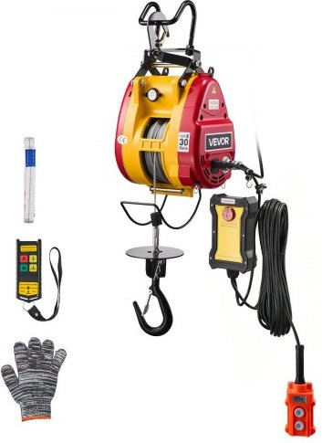VEVOR 2-in-1 Elektrische Seilwinde mit 300 kg Tragkraft, 1500 W Elektro-Seilhebezug in Rot mit kabelgebundener und kabelloser Fernbedienung - Bild 1