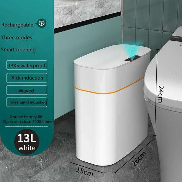 Intelligenter Sensor-Mülleimer mit Deckel in Weiß, 13 Liter - Bild 1