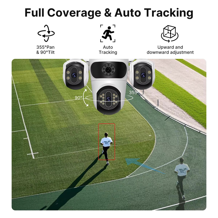 WONSDAR WiFi-Sicherheitskamera mit drei Objektiven und PTZ-Funktion, HD CCTV-Überwachung mit Menschenerkennung und iCsee App, Weiß - Bild 4