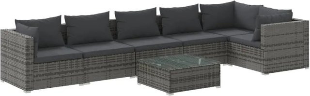 vidaXL 7-tlg Garten-Lounge-Set aus Poly-Rattan in Grau-Anthrazit mit Kissen und Couchtisch - Bild 1