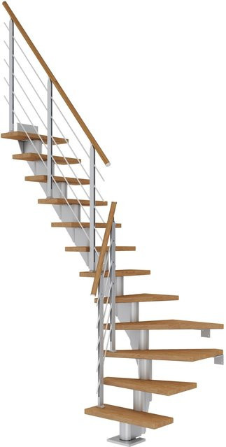 Dolle Mittelholmtreppe Frankfurt Winder in Eiche Perlgrau mit einer GH von bis zu 279 cm und einer Breite von 65 cm - Bild 1