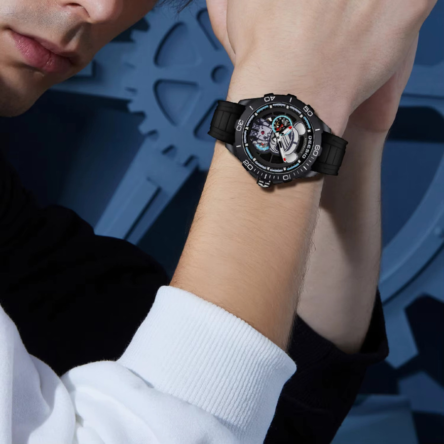 Deesio Armbanduhr Herren, Automatik, Kohlefasergehäuse, Saphirglas, Schwarz - Bild 3