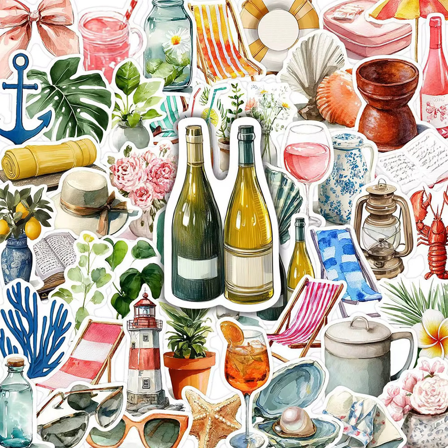 Rspctou Vintage Mittelmeer Ästhetische Aufkleber, Aquarell Graffiti Sticker, 10-teiliges Set - Bild 2