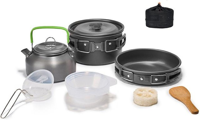 TOMTOP JMS Camping Kochgeschirr Set aus eloxiertem Aluminium in Schwarz mit Topf und Pfanne für Outdoor, Wandern und Picknick - Bild 1