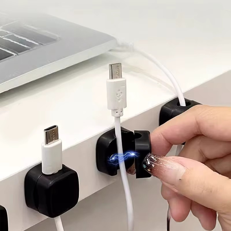 Magnetische Kabelklemmen als selbstklebender Kabel-Organizer für Schreibtisch und Büro in Schwarz und Weiß - Bild 4