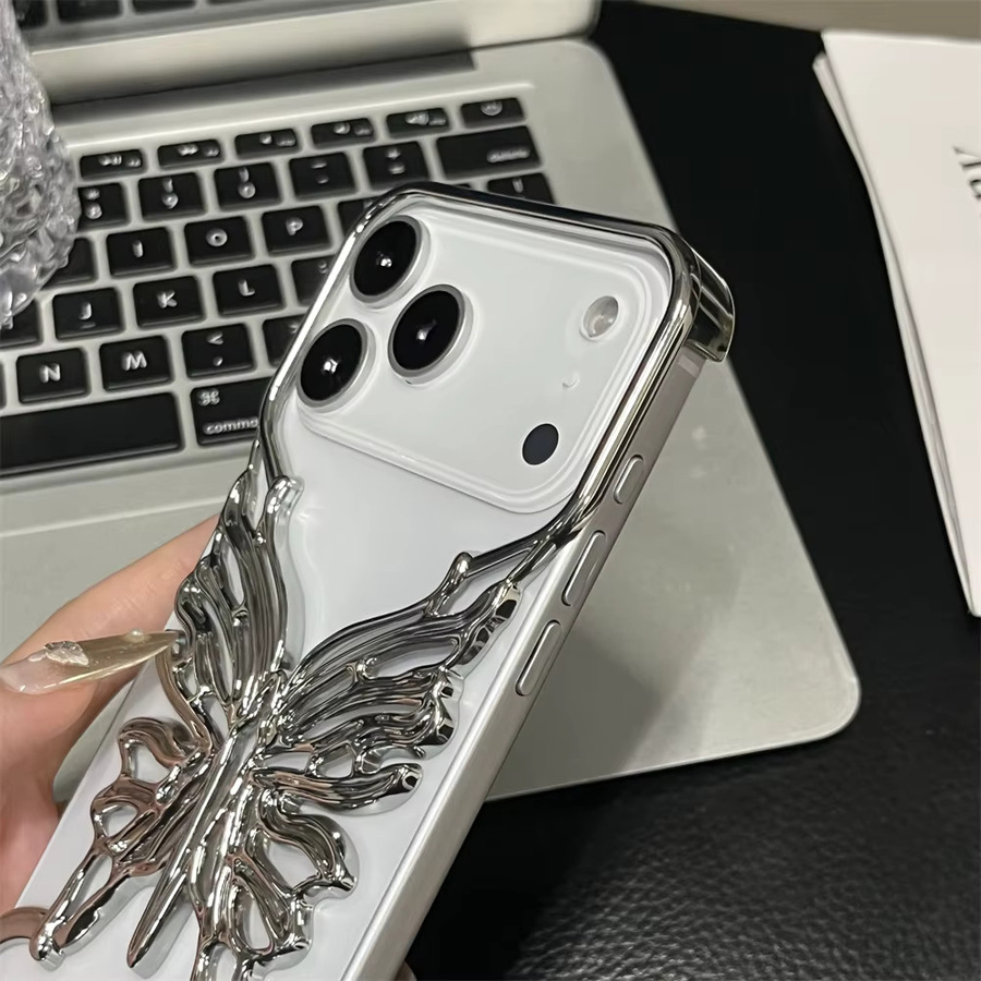 Xeber Stoßfeste iPhone Hülle mit Schmetterlingsmuster und Wärmeableitung in Silber - Bild 4