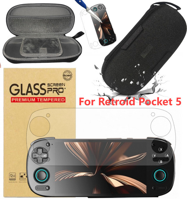 Retroid Schutzset für Retroid Pocket 5: Stoßfeste Tragetasche in Schwarz und gehärtete Glasfolien zur Kratzschutz-Funktion - Bild 1