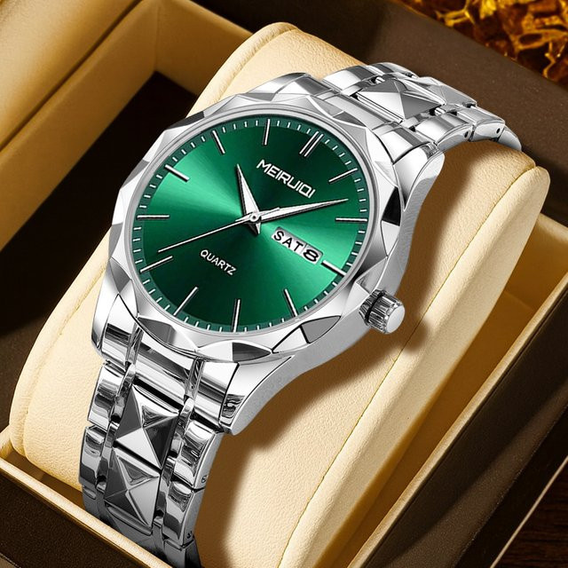 MEIRUIQI Armbanduhr Edelstahl, Silber, Quarz, Analog-Digital, Herren - Bild 1