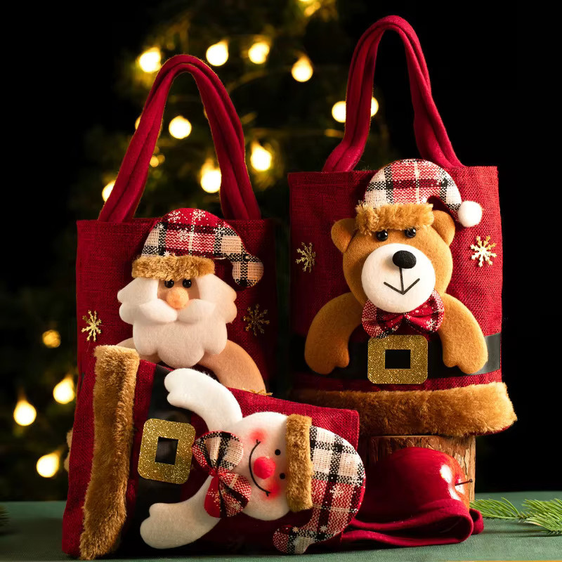 Rote Weihnachtsgeschenktüte aus Leinen für Kinder zur Aufbewahrung von Süßigkeiten - Bild 3