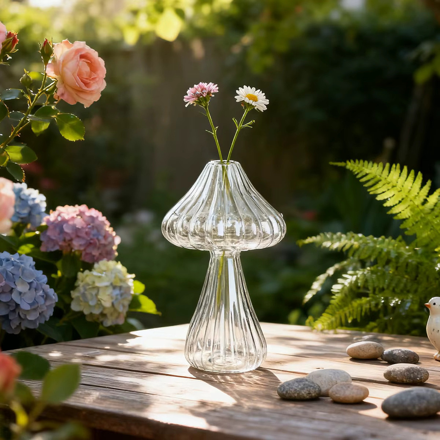 Dekorative Pilzvase aus transparentem Glas in Pilzform für deine Heimdekoration - Bild 3
