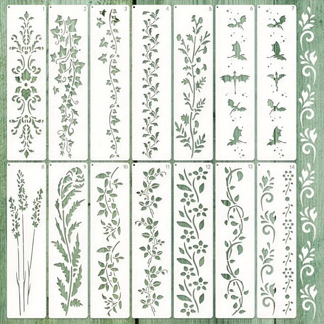 PenhuaMoban 14-teiliges Set aus Blumen, Gras, Bäumen und Pflanzen in Weiß für DIY-Handwerk auf Holz, Wänden, Leinwand und Papier - Bild 1