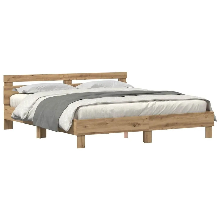 vidaXL Bettgestell Artisan-Eiche in Braun mit USB-Ladeport und Unterbettbeleuchtung, B/T/H: 200 x 200 x 204 cm - Bild 2