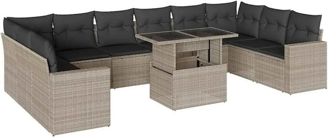 vidaXL 11-teilige Garten-Sofagarnitur aus Poly-Rattan mit Kissen in Hellgrau und Anthrazit - Bild 1