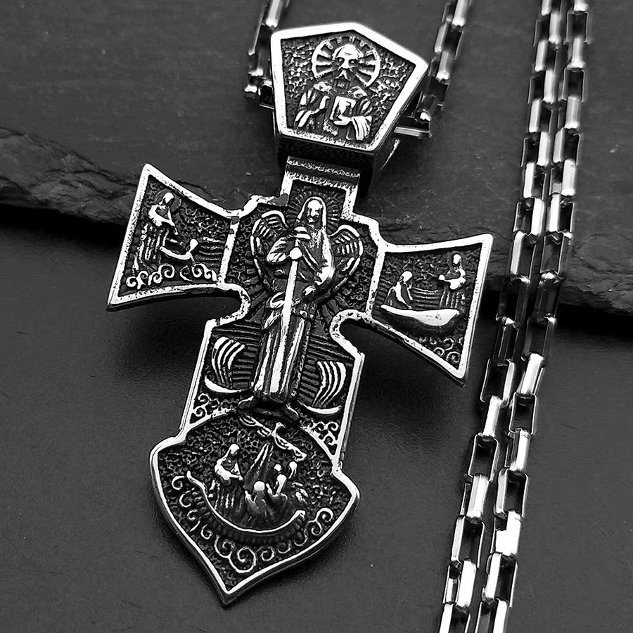 JYTF Halskette mit Jesus Christus Kreuz Anhänger, Edelstahl, Silber, Vintage, Unisex - Bild 2