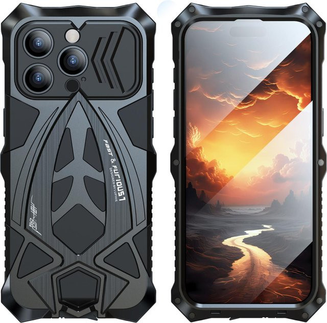 LUPHIE Panzer-Metall-Handyhülle für iPhone 15 Pro Max, 14, 13 und Galaxy S22 Ultra, stoßfest und strapazierfähig, Schwarz - Bild 1