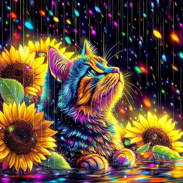 EverShine DIY 5D Diamant Mosaik Set Katze mit Sonnenblumen, bunte Stickerei für die Wandgestaltung, Multicolor - Bild 1