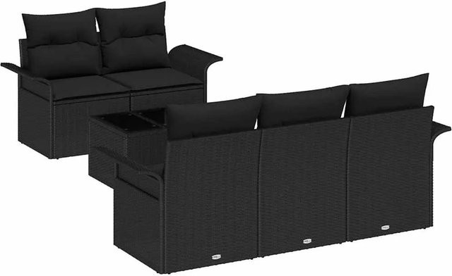 vidaXL 6-teiliges Garten Sofa Set aus Poly-Rattan in Schwarz mit Kissen und modernem Design - Bild 1