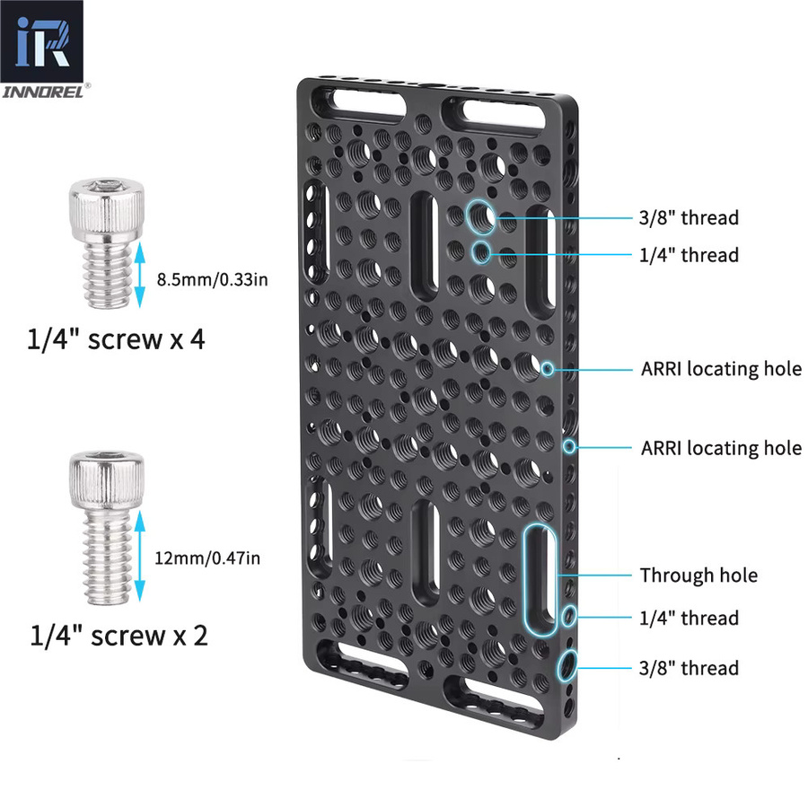 INNOREL CP10 Multifunktionale Käseplatte in Schwarz mit integrierten ARRI-Positionierungslöchern für Kamera und Stativ - Bild 3