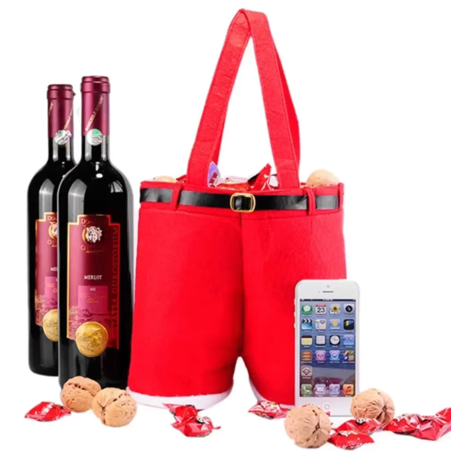 Weihnachtsgeschenktüte mit Weihnachtsmann-Shorts-Design in Rot zur Aufbewahrung von Süßigkeiten und Weinflaschen - Bild 2