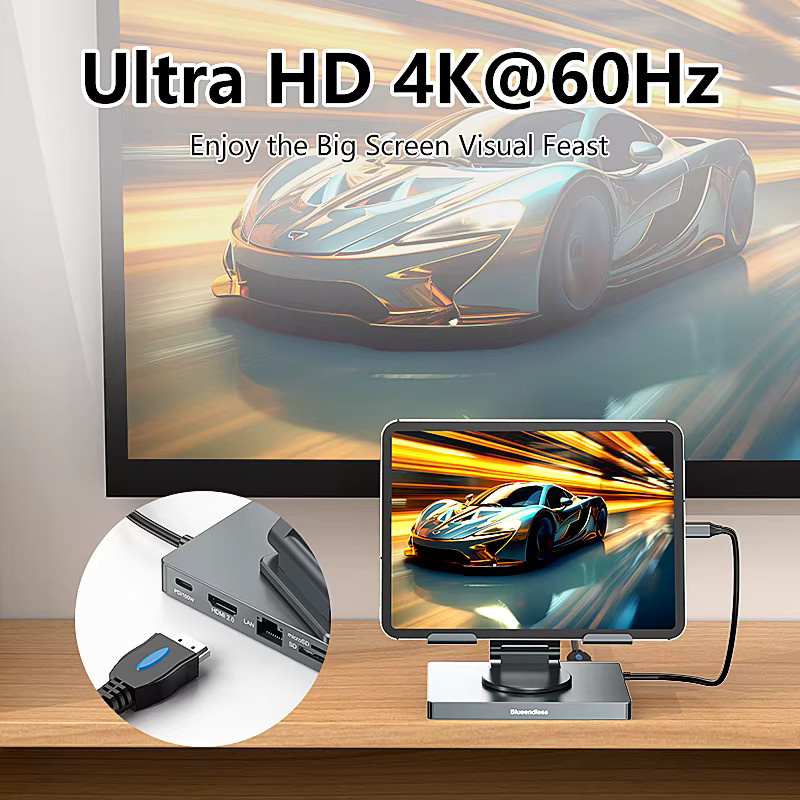 Blueendless 9-in-1 USB-C Hub und iPad-Ständer mit 4K 60Hz HDMI, 100W PD, SD/TF Kartenleser und USB 3.0 5Gbps - Bild 3