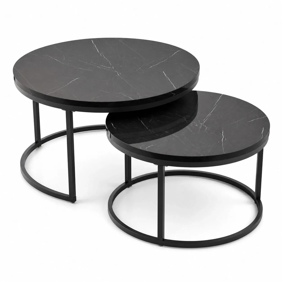 okwish Couchtisch 2er-Set aus MDF und Metall in Schwarz, quadratisch, B/T/H: 87 x 87 x 13 cm - Bild 2