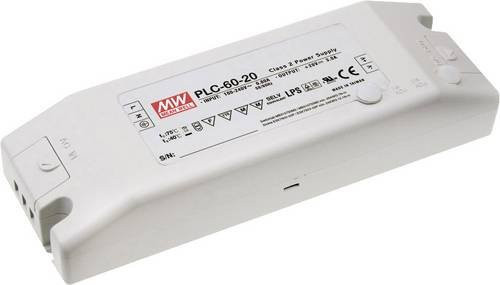 Mean Well PLC-60-20 LED-Treiber, weißer LED-Trafo mit Konstantspannung 20 V/DC, 60W, 3A, nicht dimmbar, mit PFC-Schaltkreis - Bild 1