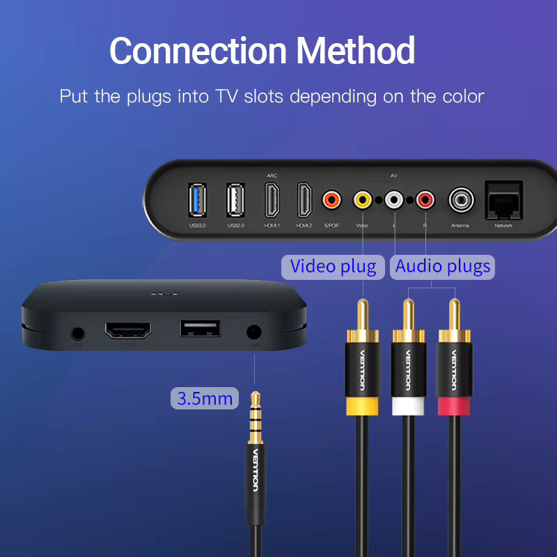Vention Stereo-Aux-Kabel 3,5-mm-Klinkenstecker auf 3-RCA-Cinch, Schwarz - Bild 2