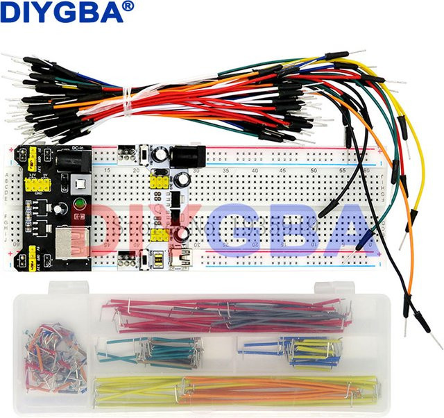 DNIGEF Breadboard-Set für Arduino: MB102 Leistungsmodul 3,3 V/5 V, 830 Punkte Prototyp-Breadboard und Jumper-Kabel in Schwarz - Bild 1