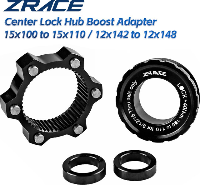 ZRACE Center-Lock auf 6-Loch Adapter Set für Boost Naben, Schwarz, 15x100 auf 15x110 und 12x142 auf 12x148 - Bild 1
