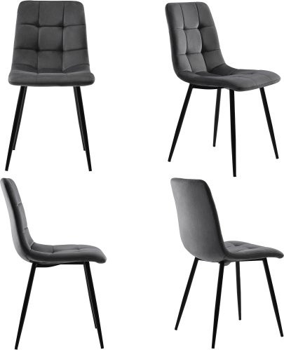 4er Set Esszimmerstühle in Samtoptik mit Metallrahmen und Rückenlehne, Grau, B/T/H: 44 x 46 x 86 cm - Bild 1