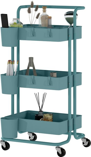 Aosom HOMCOM Rollwagen mit 3 Ebenen und 3 herausnehmbaren Körben in Graublau, B/T/H: 42 x 38 x 86,5 cm - Bild 1