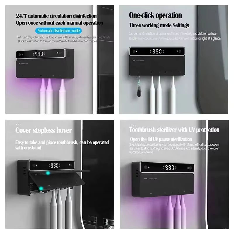 ZAIXIAO Elektrische Zahnbürsten-Sterilisator Box mit UVC-Licht und Nachtlicht, wiederaufladbare Zahnbürsten-Aufbewahrung für das Badezimmer, Schwarz oder Weiß - Bild 4