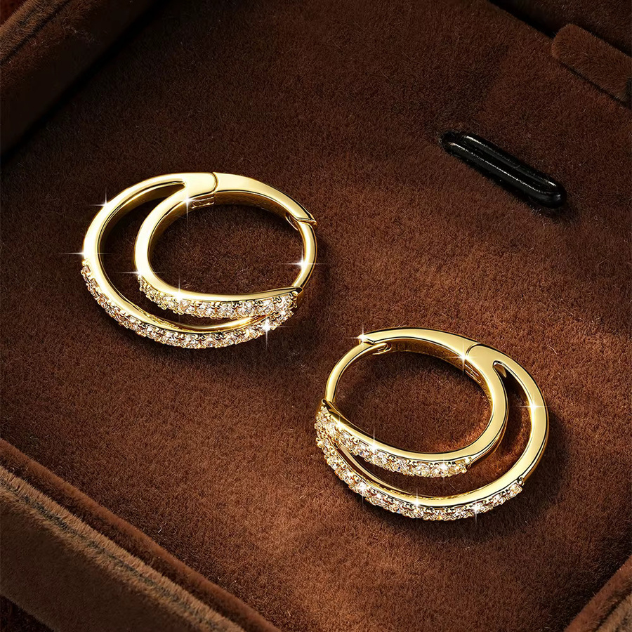 OXTAO Doppel-Reifenohrringe, 14 Karat Gold gefüllt, Moissanit, Damen - Bild 1