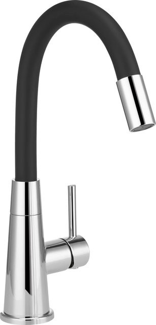 baliv Waschtischarmatur WT-690 mit flexiblem Silikon-Auslauf, Einhebelmischer, Chrom Schwarz/Silber - Bild 1