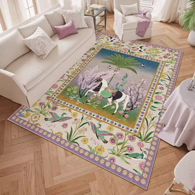 VIKAMA Royal French Botanical Garden Rundteppich aus Samt in Multicolour mit floralem Art Nouveau Design, rutschfest - Bild 1