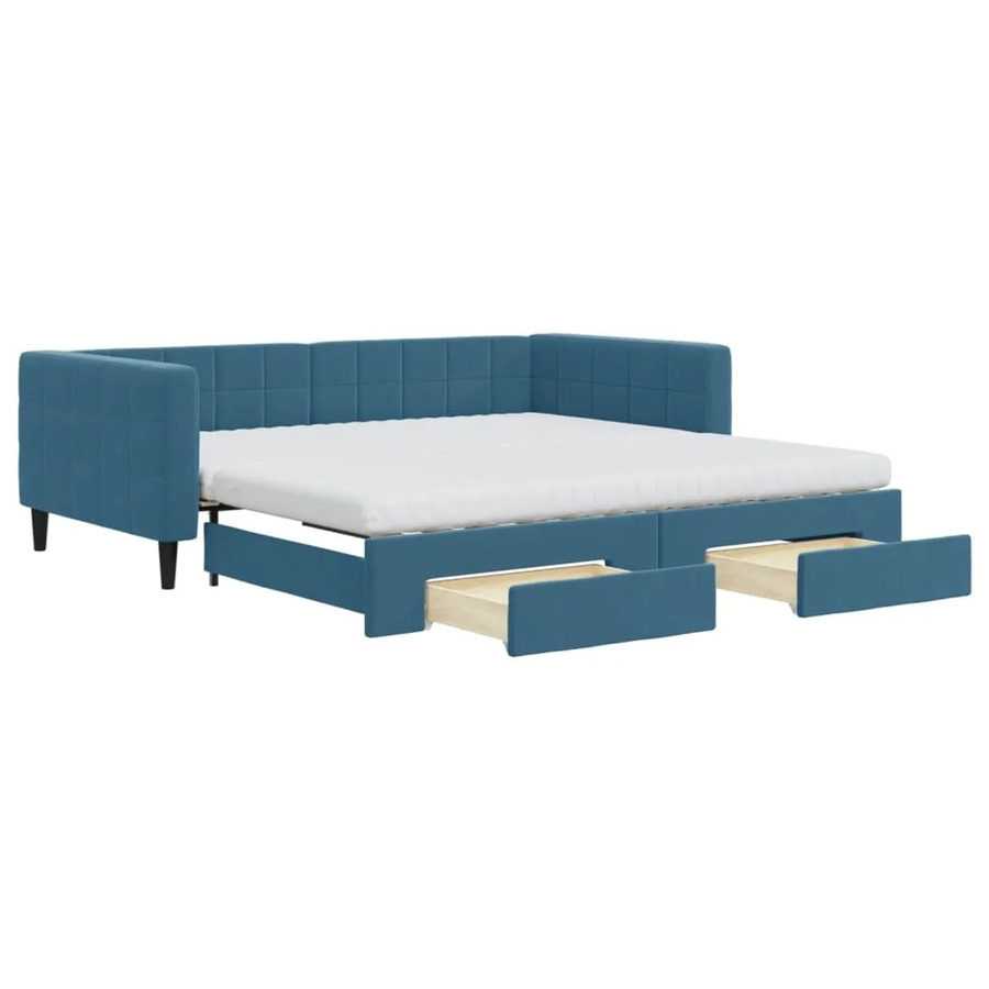 vidaXL Tagesbett ausziehbar mit Schubladen in Blau aus Samt, B/T/H: 223 x 110 x 68 cm (Maße variieren je nach Auszug) - Bild 2