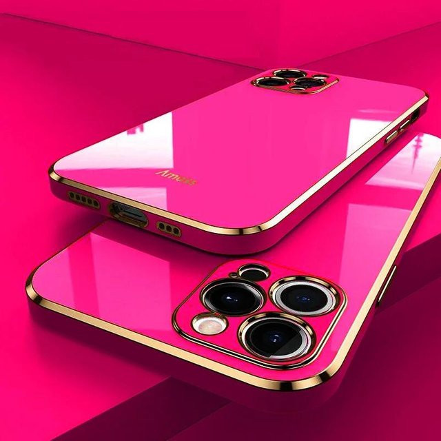 Stoßfeste Silikonhülle mit Luxus-Beschichtung für Apple iPhone 15 14 13 12 11 Pro Max Mini Plus in Transparent und Pink - Bild 1