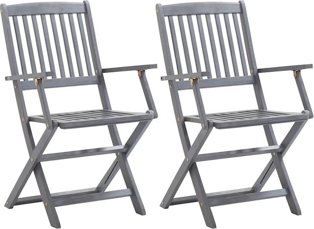 VIDAXL 2er-Set klappbare Outdoor-Stühle aus massivem Akazienholz in Grau mit Armlehnen - Bild 1