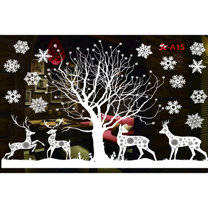 WEIGAO Elektrostatische Weihnachts-Fensteraufkleber mit Schneeflocken, Rentier und Weihnachtsmann in Weiß - Bild 5