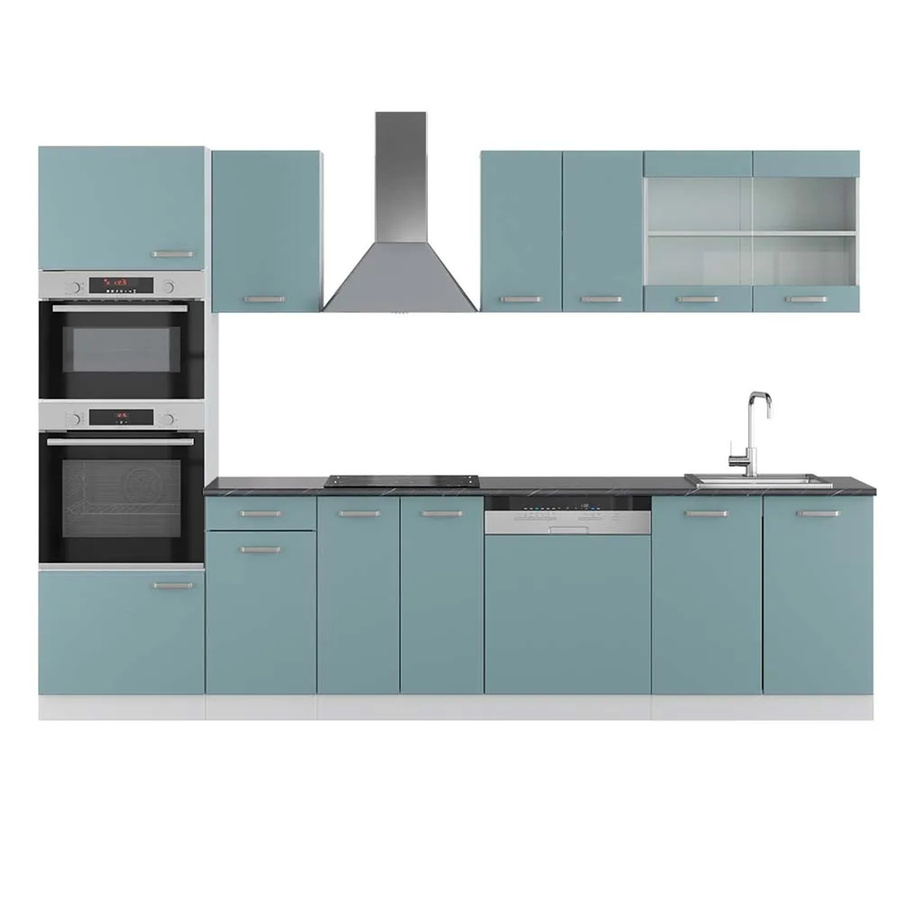Vicco R-Line Küchenzeile Blau-Grau/Weiß mit Hochschrank Anthrazit, Breite: 300 cm - Bild 1