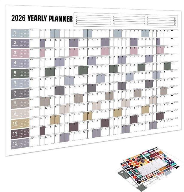 2026 Wandkalender mit Aufklebern für dein Zeitmanagement in Mehrfarben - Bild 1