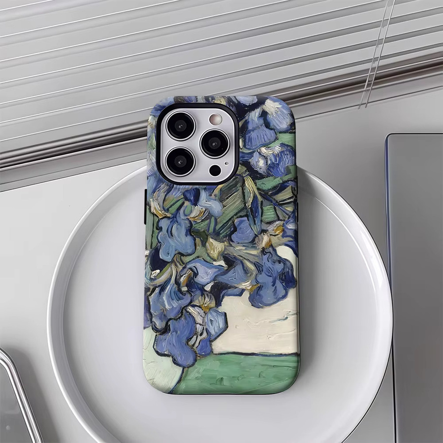 Blaue Irises Handyhülle für Apple iPhone 17 16 15 14 13 12 Pro Max Plus mit doppelschichtiger Rückseite - Bild 4
