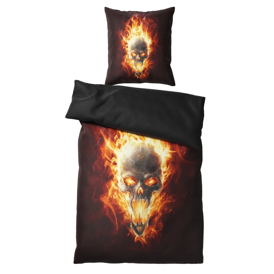 Sanilo Bettwäsche 2-teilig Totenkopf in Flammen aus Baumwolle, Braun/Schwarz, B/H: 135 x 200 cm und 80 x 80 cm - Bild 2