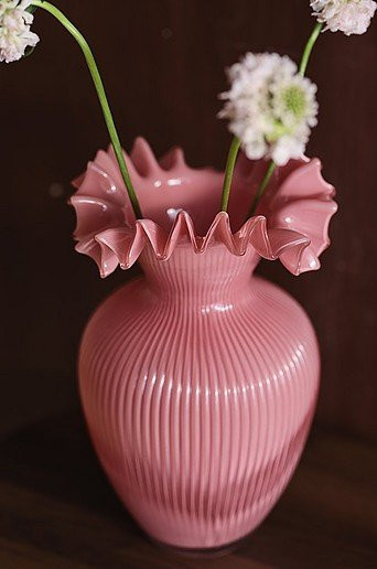 AMS Vase modern gestreift in Pink aus Glas und Keramik, Höhe: 32 cm, Breite: 20 cm, Tiefe: 20 cm - Bild 1