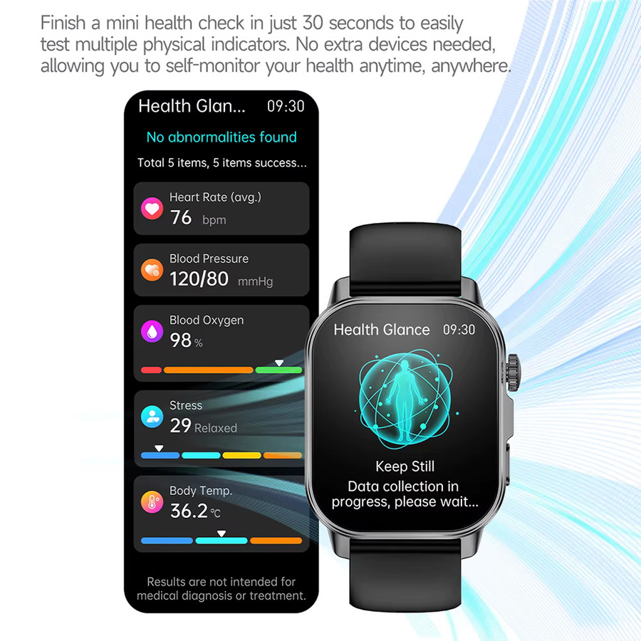 Yaocx Smartwatch mit EKG, PPG und Gesundheitsanalyse für Blutdruck, Fett und Harnsäure, inklusive kabelloser Anruffunktion, Unisex, Blau oder Schwarz - Bild 3