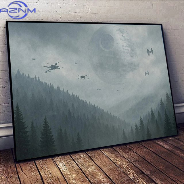 AZNM Leinwandgemälde Endor Forest Star X-Wing Posterdruck Wandkunst in Grau - Bild 1